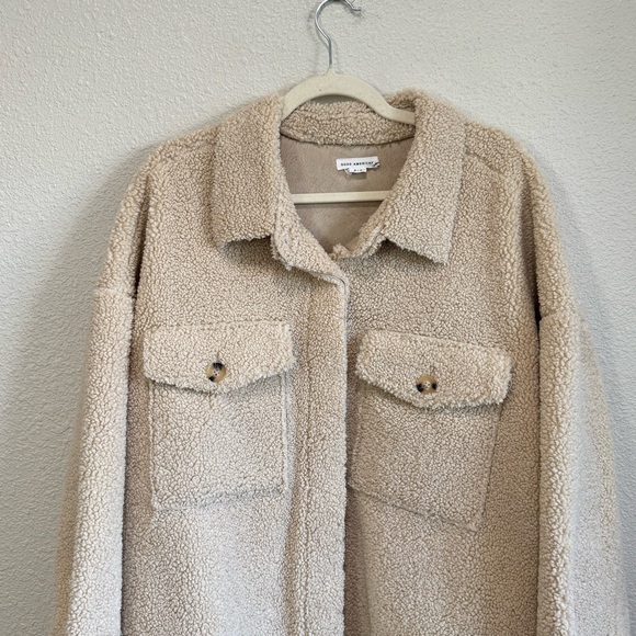 Good American Sherpa Teddy Fleece Shacket Oversized Jacket Cream Size 3/4 - Picture 3 of 10